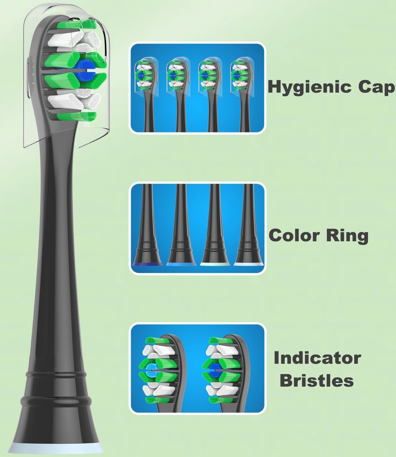 Replacement Toothbrush Heads Compatible with AquaSonic Black Series Vibe Series Elite Series Electric Toothbrush, 12 Count, Black